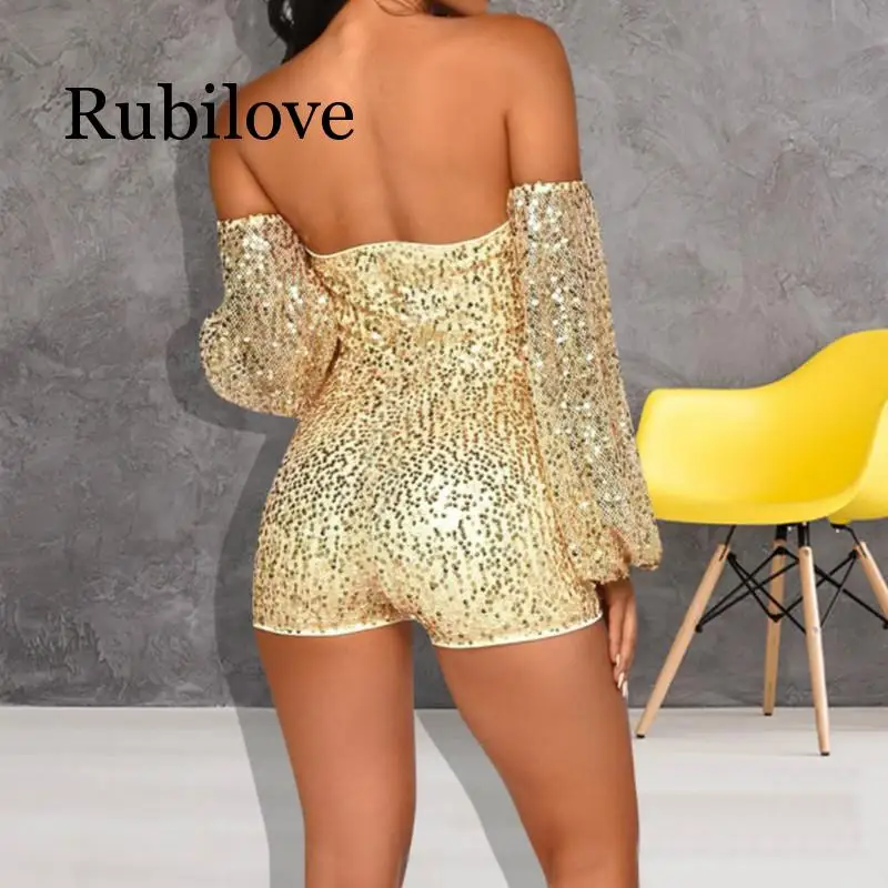 Rubilove, сексуальное боди, спортивный костюм, женские комбинезоны, без бретелек, обтягивающие, с блестками, облегающие, открытые, Комбинезоны