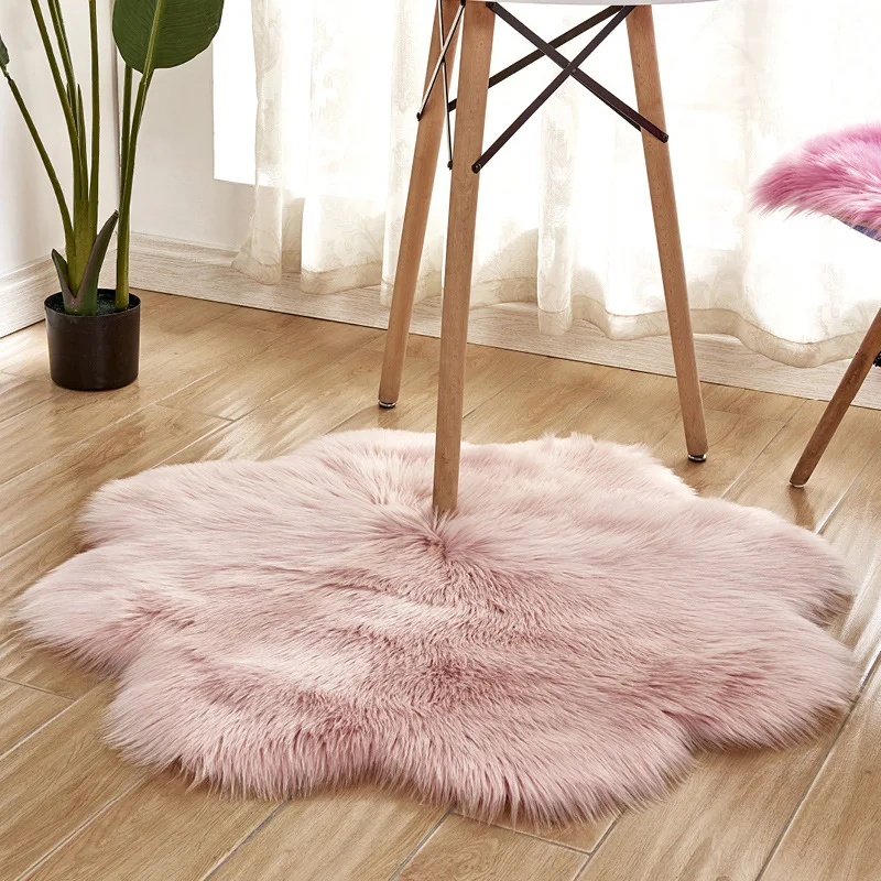 

Flower shape Hairy Carpets Sheepskin Fur Skin Fluffy Bedroom Faux Mats Washable Artificial Textile Area Square Rugs Home Decor