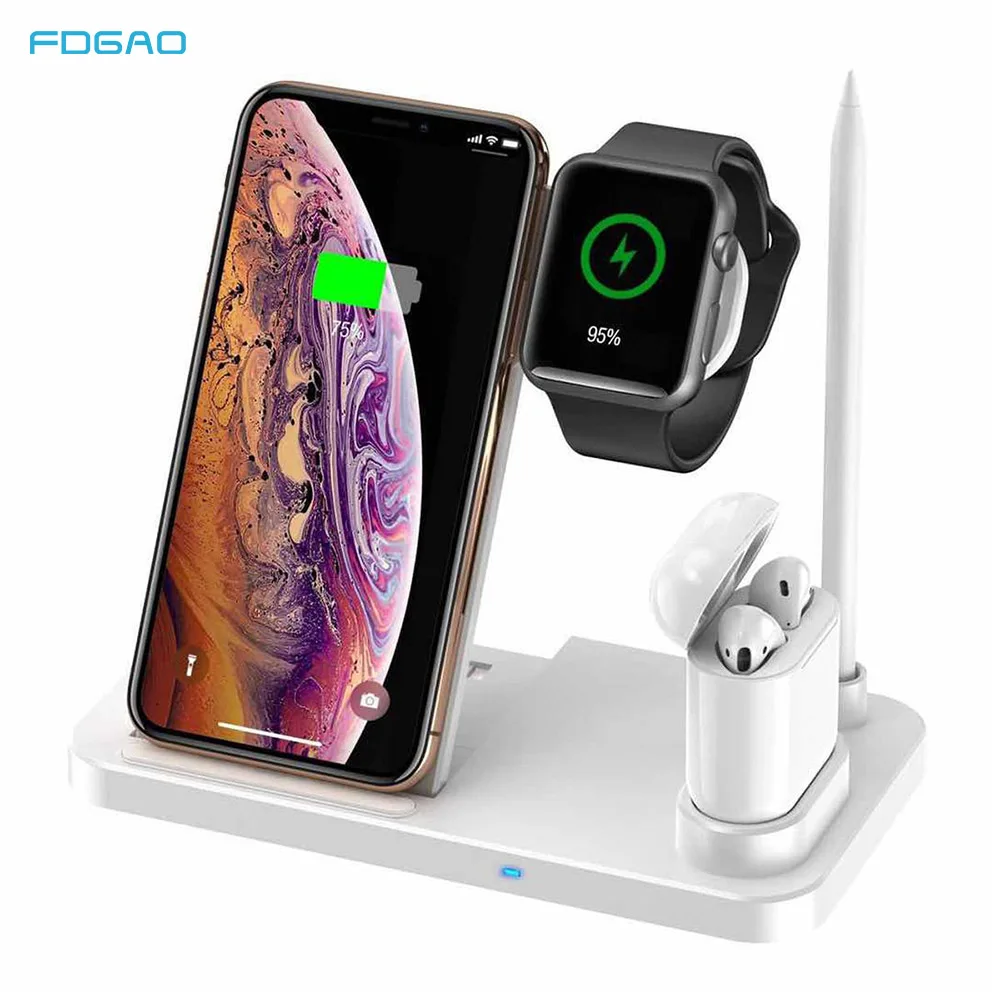 

Qi 4 in 1 Stand Fast Wireless Charger For Apple Pen Watch Series For iPhone X XS MAX XR 8 Plus Airpods Charging Dock Station