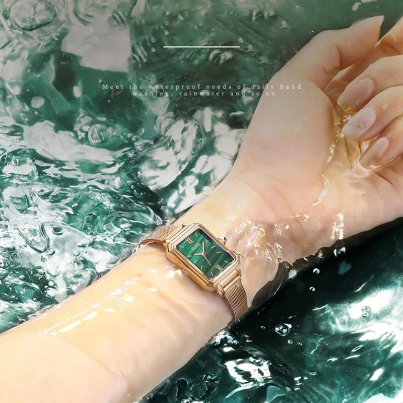 SUNKTA Watch Ladies Ultra-thin Women Watches Top Brand Luxury Fashion Rectangular Small Green Watch Waterproof Quartz Wristwatch