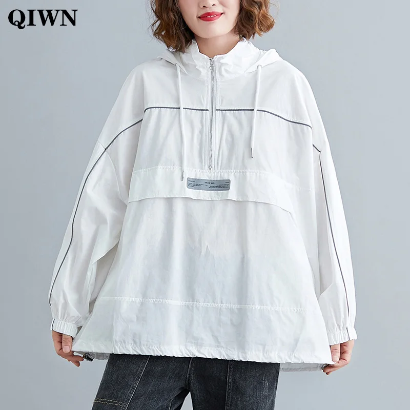 

Plus Size 4XL 5XL 6XL Reflective Hoodie Jackets For Women 2020 Autumn New Korean Splicing Sweatshirts Simple Loose Hoodies Tops