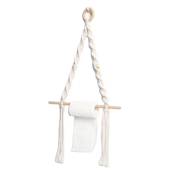 

Cilected Hanging Rope Toilet Paper Holder Roll Paper Macrame Storage Rack Wall Hanging Shelves Hand-woven Rope Wall Decoration