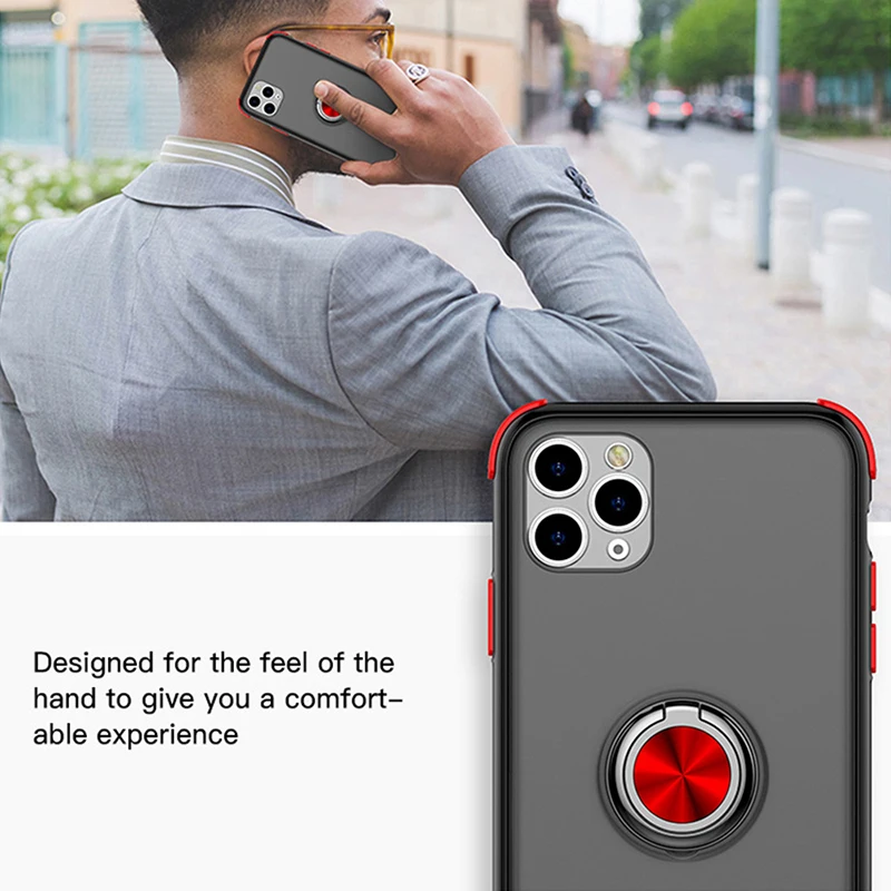 Магнитный автомобильный чехол-держатель для iPhone 11 Pro Max XR X XS Max 8 7 6 6S Plus, матовый прозрачный кольцевой кронштейн, карамельный цвет, чехол для телефона