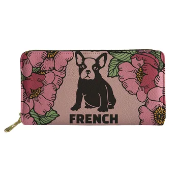

Money Wallet Women Wallets Leather French Bulldog Dog Print Zipper Wallet Phone Bag Women's Long Design Purse Carteira Feminina