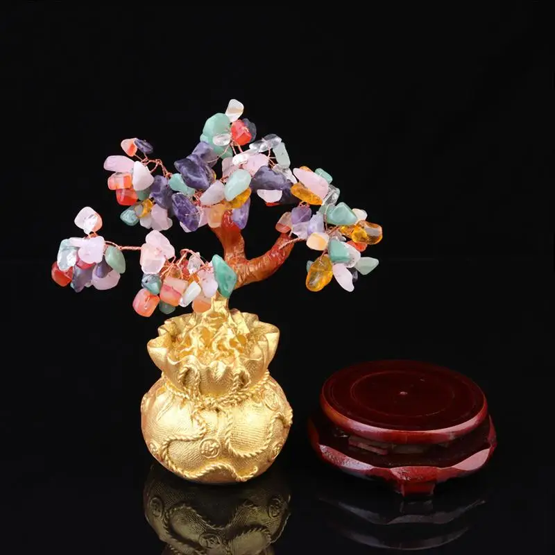 Crystal Lucky Tree Decor Money Tree Ornament Bonsai Style Wealth Luck Feng Shui Adornment Home Decoration with Base