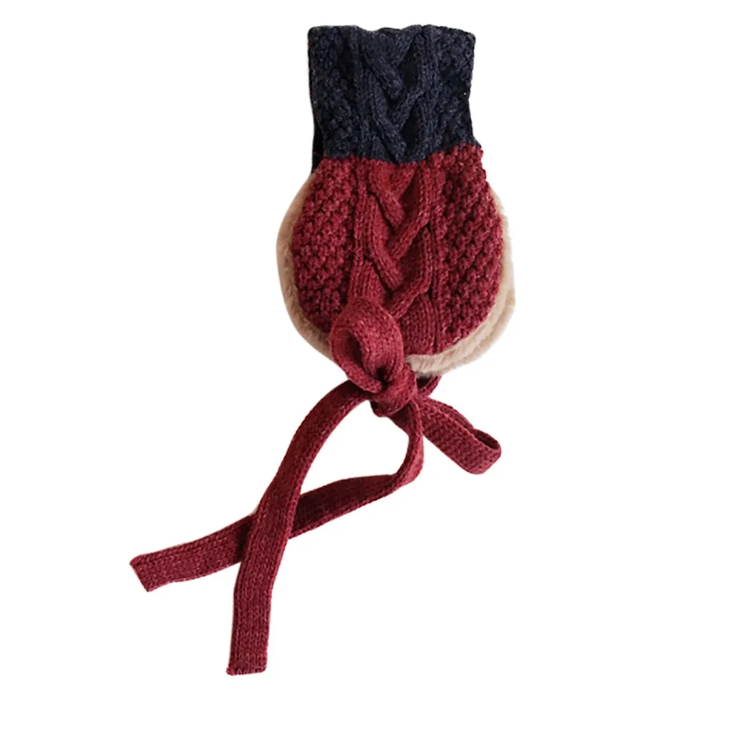 Осенне-зимние детские плюшевые наушники с двумя в одном сочетающимися по цвету вязаными наушниками с сумкой и воротником, плюшевые однотонные милые наушники# Zer