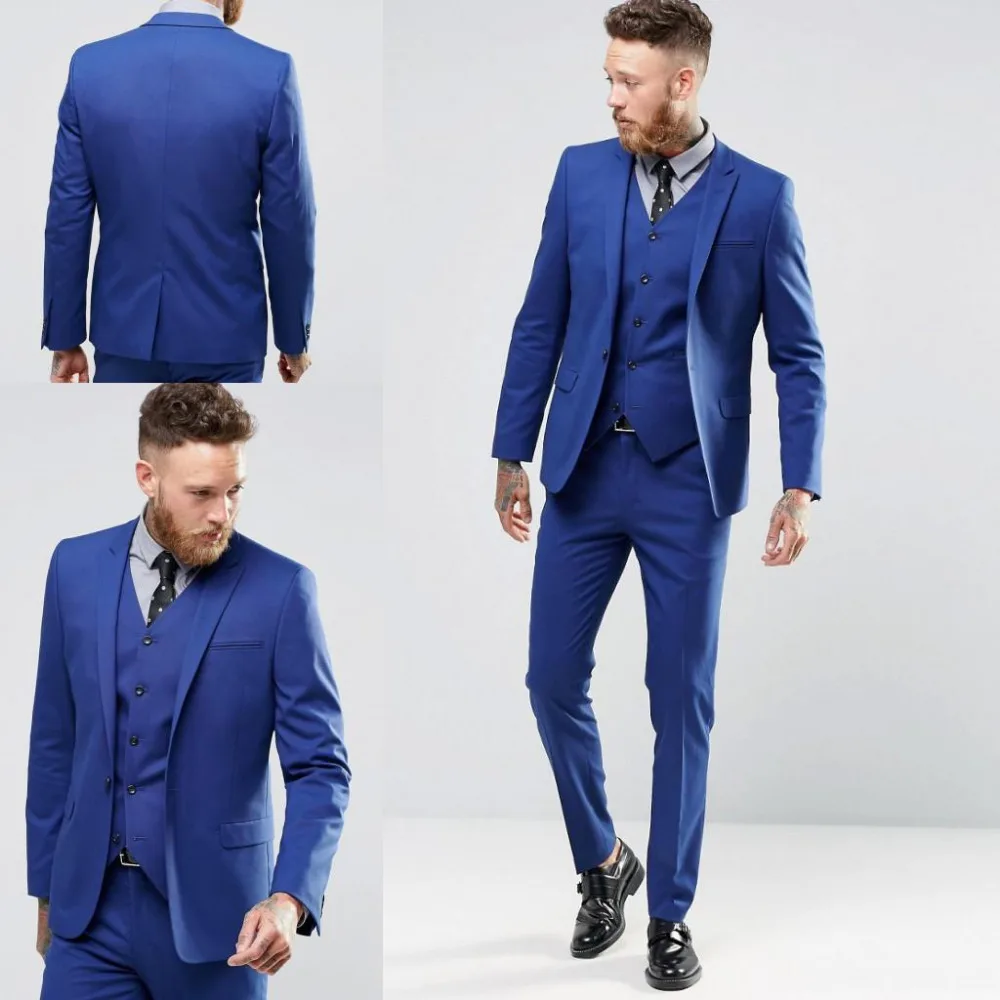 

Custom Made Blue Men Suits One Button Groom Tuxedos Wedding Suits For Men Groom Wear Slim Fit Tuxedos For Men (Jacket+Pant+Vest)