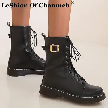 

2021 Winter Warm Shoes Boots Women Lace up Metal Buckled Strap Army Military Boots Ladies Black Brown Coffee Combat Boot Size 43