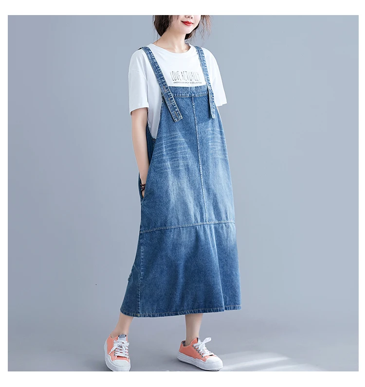 0406 Overalls Suspender Denim Dress Women Loose Plus Size Backless Spaghetti Strap Jeans Dress Female Vestidos Casual Summer