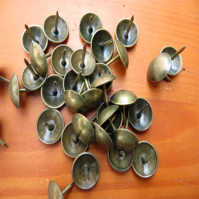 

100Pcs 14*13mm Round Decorative Iron Nails Furniture Studs Sofa Chair Pins,Table Foot Glide Nail Tack Nail Antique Bronze Tone