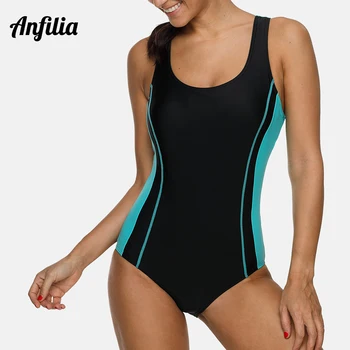 

Anfilia One Piece Women Sports Swimwear Sports Swimsuit Athletic Racerback Beachwear Bathing Suit Padded Monikini Bikini Fitness