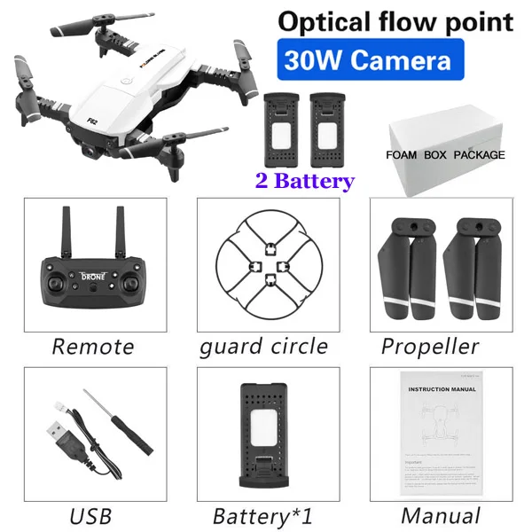 Камера Дрон 4K Регулируемая камера Wifi видео в режиме реального времени стабильный Дрон Дистанционное управление вертолет 2,4G складной Квадрокоптер Дрон с камерой HD - Цвет: 0.3MP WHITE 2BATTERY