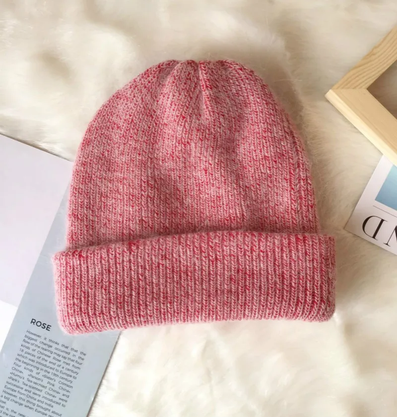 Women Winter Hat Knitted Beanie Hat Cashmere Knitted Hats for Women Cap Winter Autumn Rabbit Fur Ladies Solid Beanies Bonnet