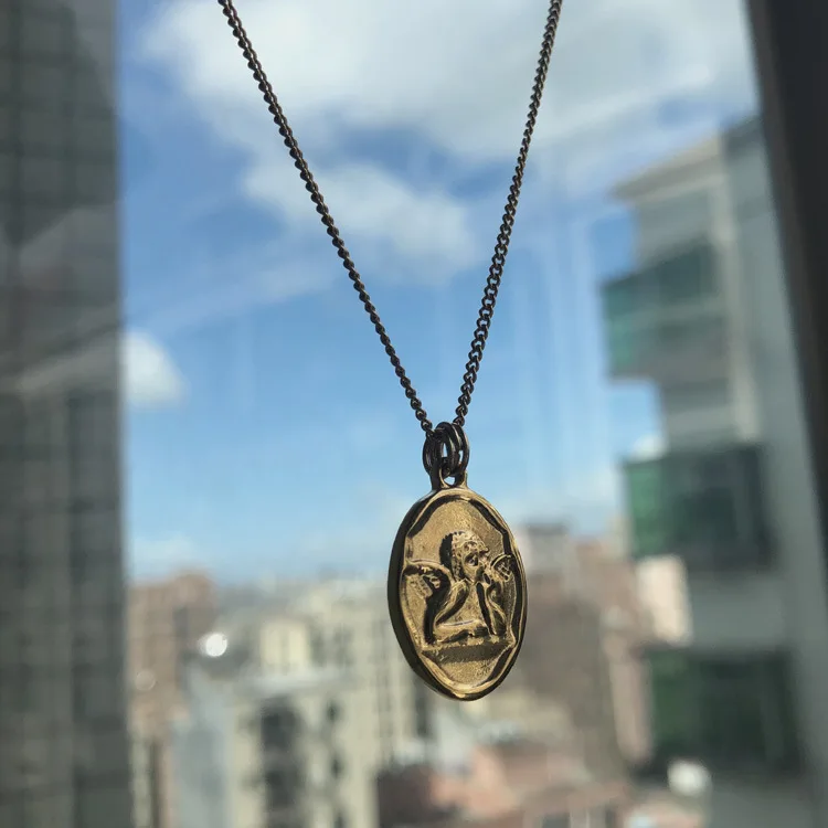 Cute Angel Face Necklace Gold Plated 
