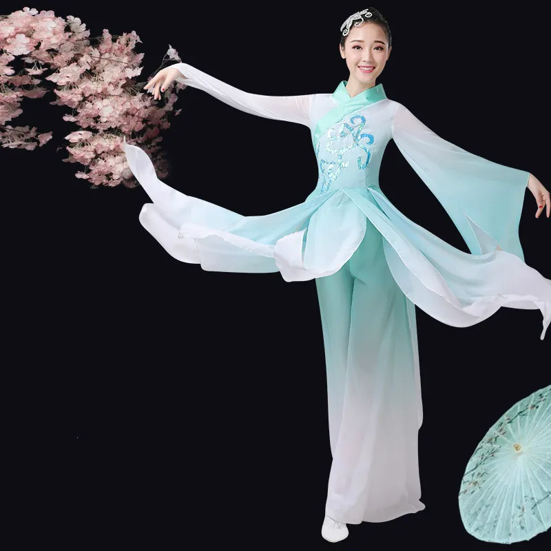 

Women Modern Chinese Fan Dance Costume Female Umbrella Dancewear Lady Elegance Stage Performance National Dance Outfit Yangko 90