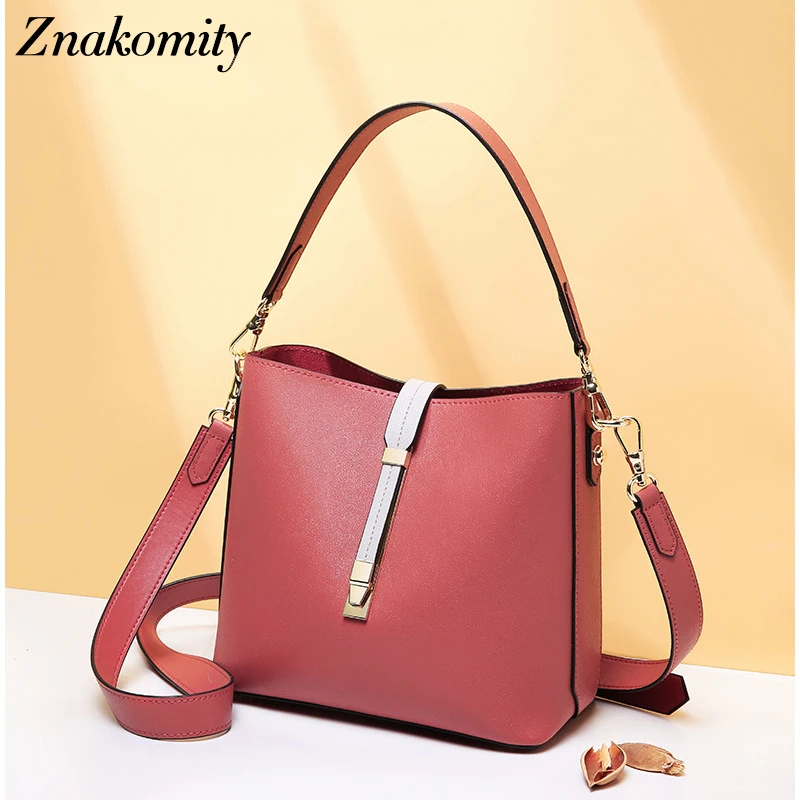 

Znakomity Women Genuine Leather Handbag Shoulder Bag Stone Pattern Europe and America Style Bucket Handbag Casual Women Tote Bag