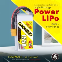 Conector recarregável da tomada xt60 da bateria de gaoneng gnb 1550mah 7.4v 100c/200c 2s lipo para rc modelos quadro multicopter accs