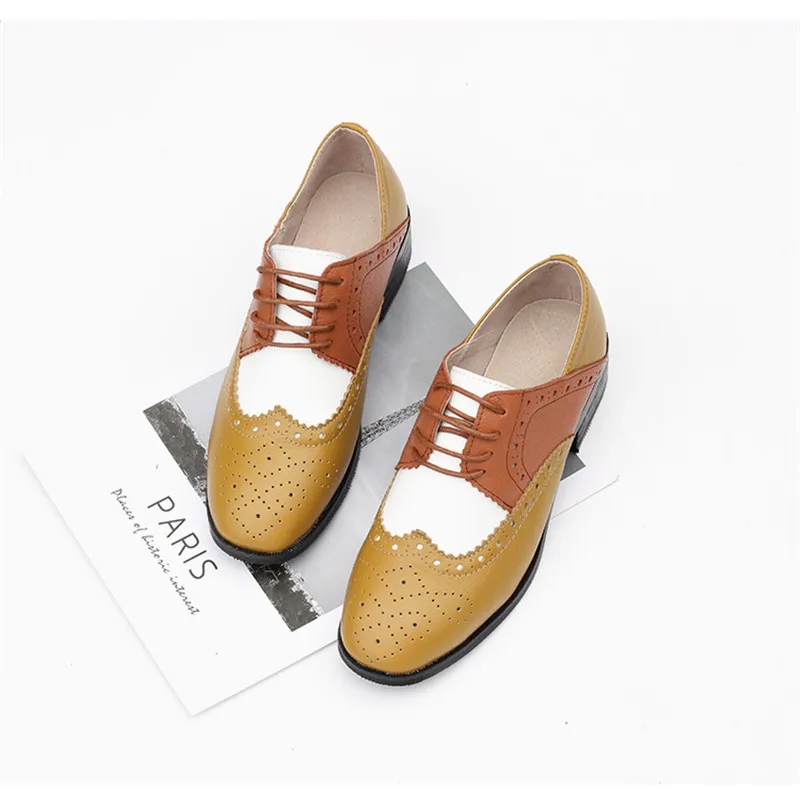 Spring 2020 New Genuine Leather Lace-Up College Women's Brogues Shoes Vintage Carved Single Oxford Shoes For Woman Plus Size 43 (24)