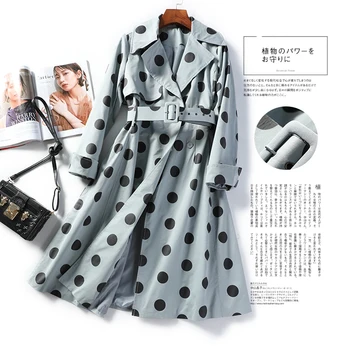 

Long Trench Coat For Women New Spring 2020 Elegant Wave Point Collect Waist Cultivate One's Morality With Belt Temperament