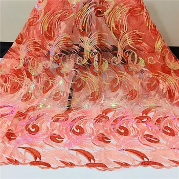 

african lace fabrics 5yards French Net Tulle Fabric Embroidery Lace Swiss Nigerian Fabric Sequins net lace wedding dress