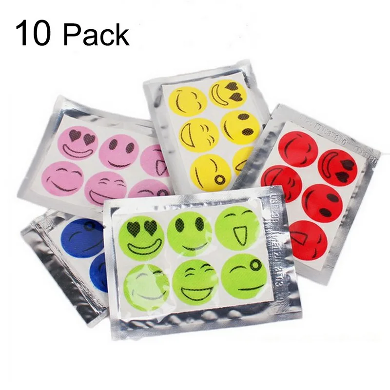 

60Pcs Portable Mosquito Stickers Anti Mosquito Insect Repellent Stickers Patches Smiling Face Mosquito Killer Random Color