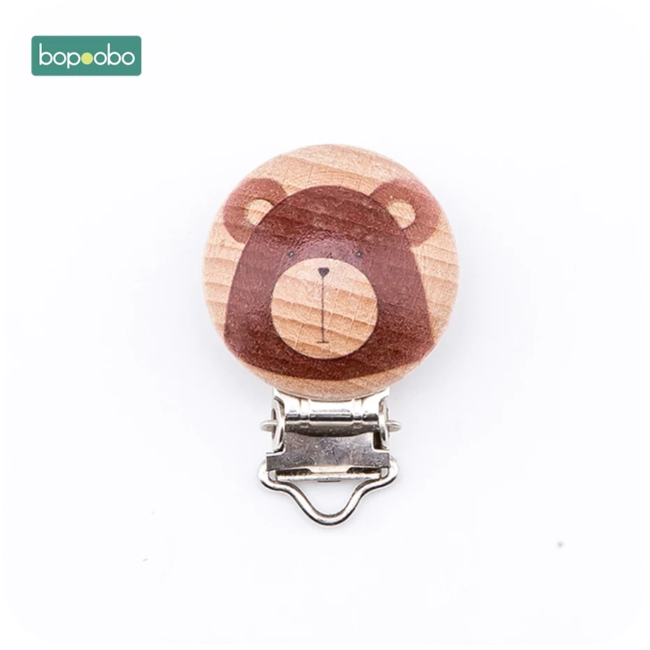 Bear Clip Bopoobo, 2 шт., деревянная соска, Детские аксессуары, деревянная Соска с животным, металлические зажимы, держатель, сердце, соска, деревянный детский Прорезыватель - Цвет: Bear Clip