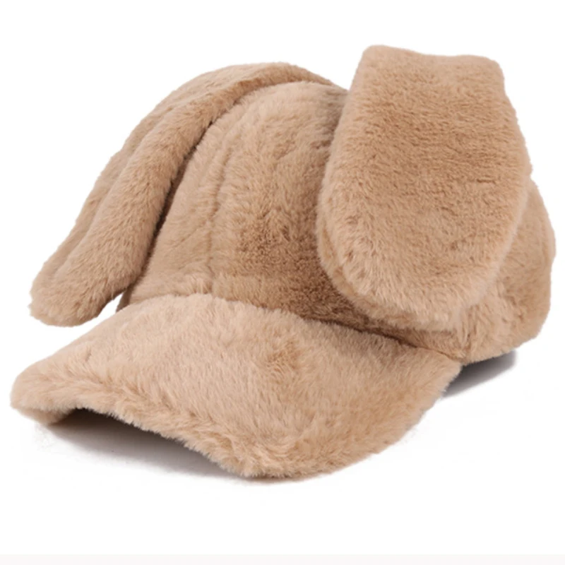 

Thick Warm Autumn Winter Hat Caps for Women Cute Ears Soft Fleece Baseball Cap Ladies Solid Plain Baseball Hat
