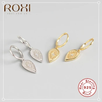 

ROXI Punk Style Eyes Earring 925 Sterling Silver White Zircon Eyes Pendant Small Stud Earrings for Women Boho Leaf Earring