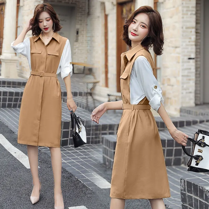 

Fashion Joint Mock Two-Piece Dress Smart Elegant Elegant Versatile 2019 Autumn New Style