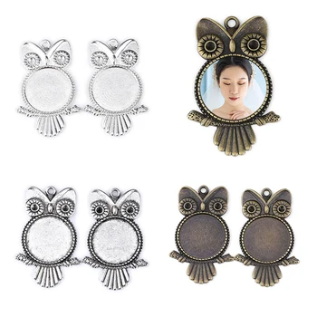

10 Sets Inner Size Silver Plated Necklace Pendant 20mm 25mm Cabochon Owl Pendant Base & Round Glass Charm DIY Jewelry Making