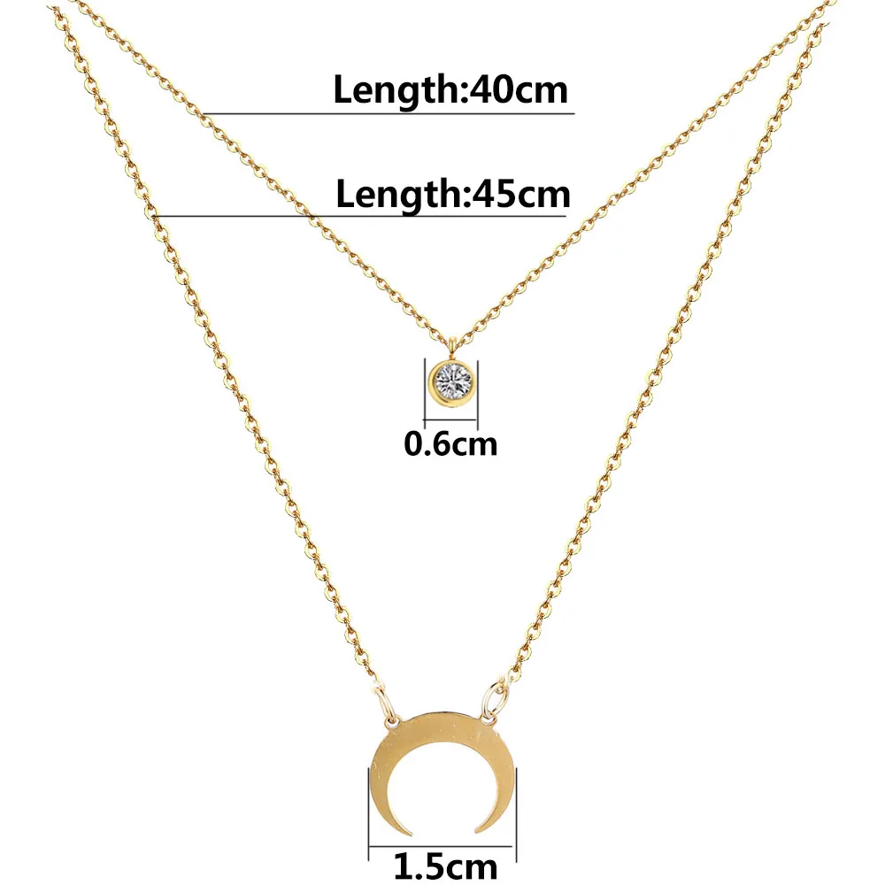 Новая нержавеющая сталь Золото Серебро Цвет Кристалл двойной слой луна кулон ожерелье для женщин полумесяц минималистский подарок ювелирных изделий