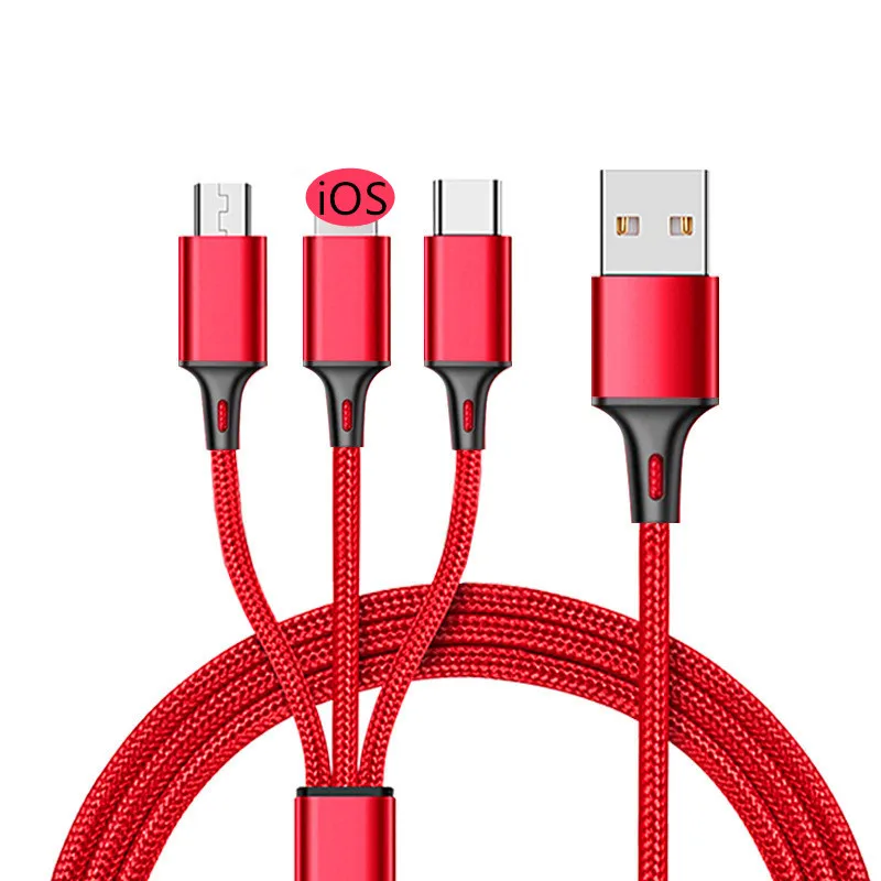 Data Line 3 in 1 cable For Android iphone Type-c Mobile Phone Multi-function Usb One Dragging Three Charge Cable | Мобильные