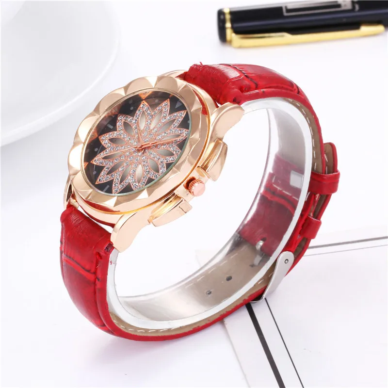 

2019 New Style Floral Table Diamond Set Leather Belt Quartz Watch Women's Douyin Fortunes-