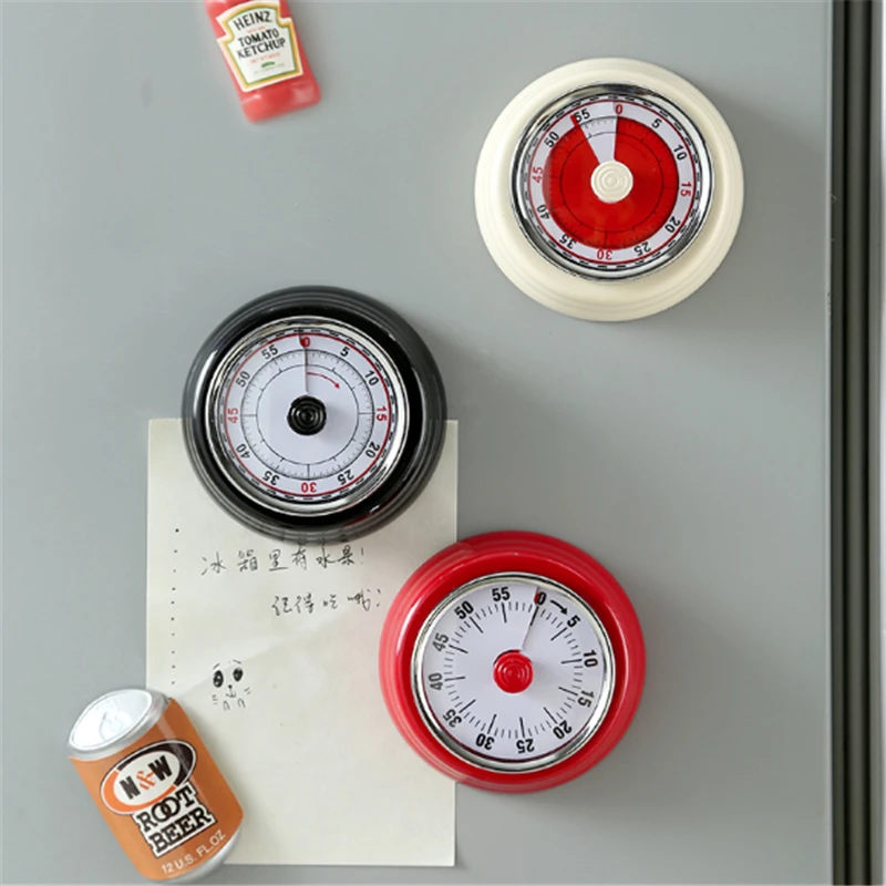 Stainless Steel Kitchen Timer Magnet Round 60 Minute Countdown Cooking Clock Alarm Time Reminder Mechanical Magnetic Clock Timer