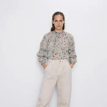 

Za 2019 Print Shirt Womens Tops And Blouses Fashion Clothes Flower Printed Shirts Long Sleeve Blouse Streetwear