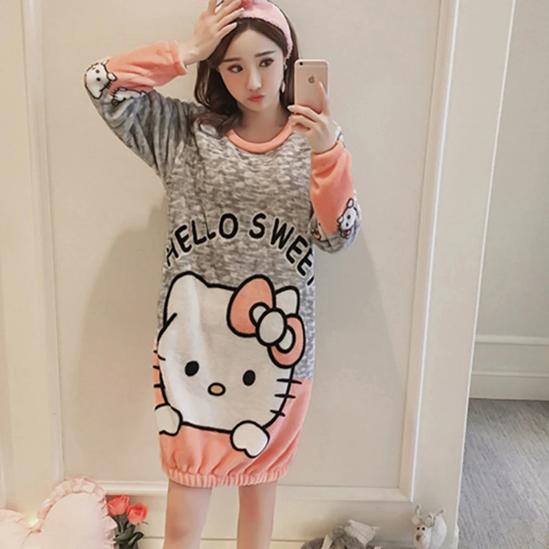 

Winter Women Sleepwear Suit Thick Warm Robes Coral Flannel nightgown Female Cartoon Animal Mujer