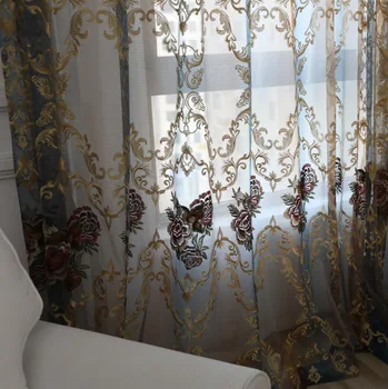 

Customized high-grade European embroidery curtain, bedroom balcony float curtain, finished shade curtain fabric