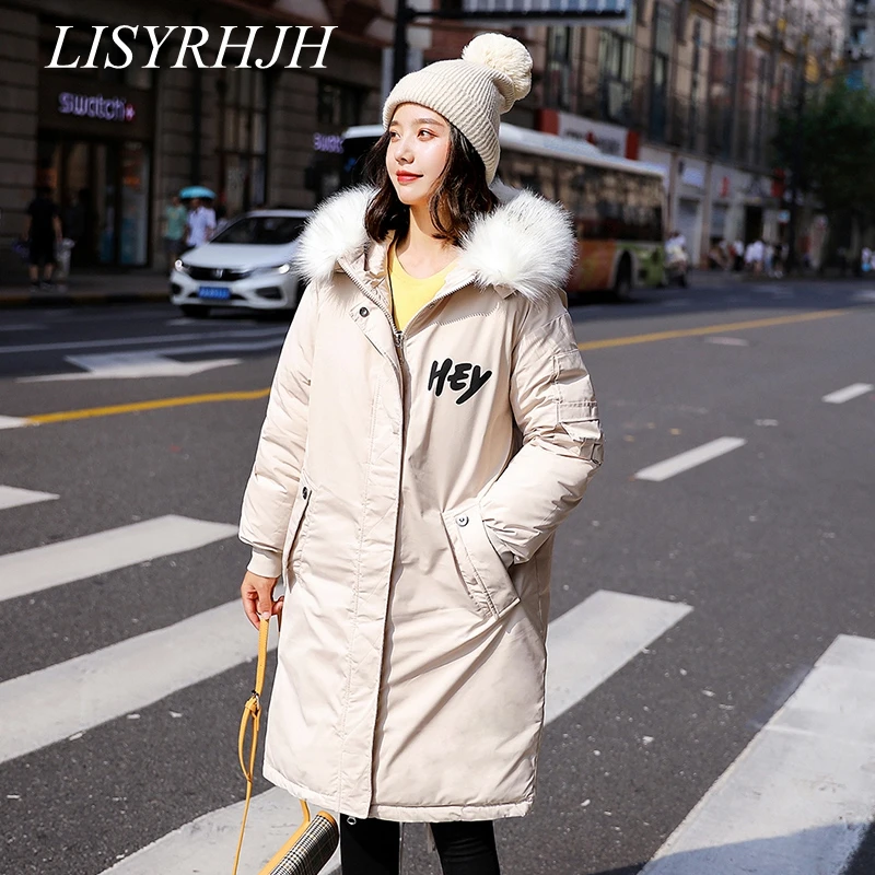 #*Cheap LISYRHJH 2019 Fashion Women Winter Jacket Cotton Padded Warm Thicken Big Fur Collar Ladies Long Coats Parka Womens Jackets