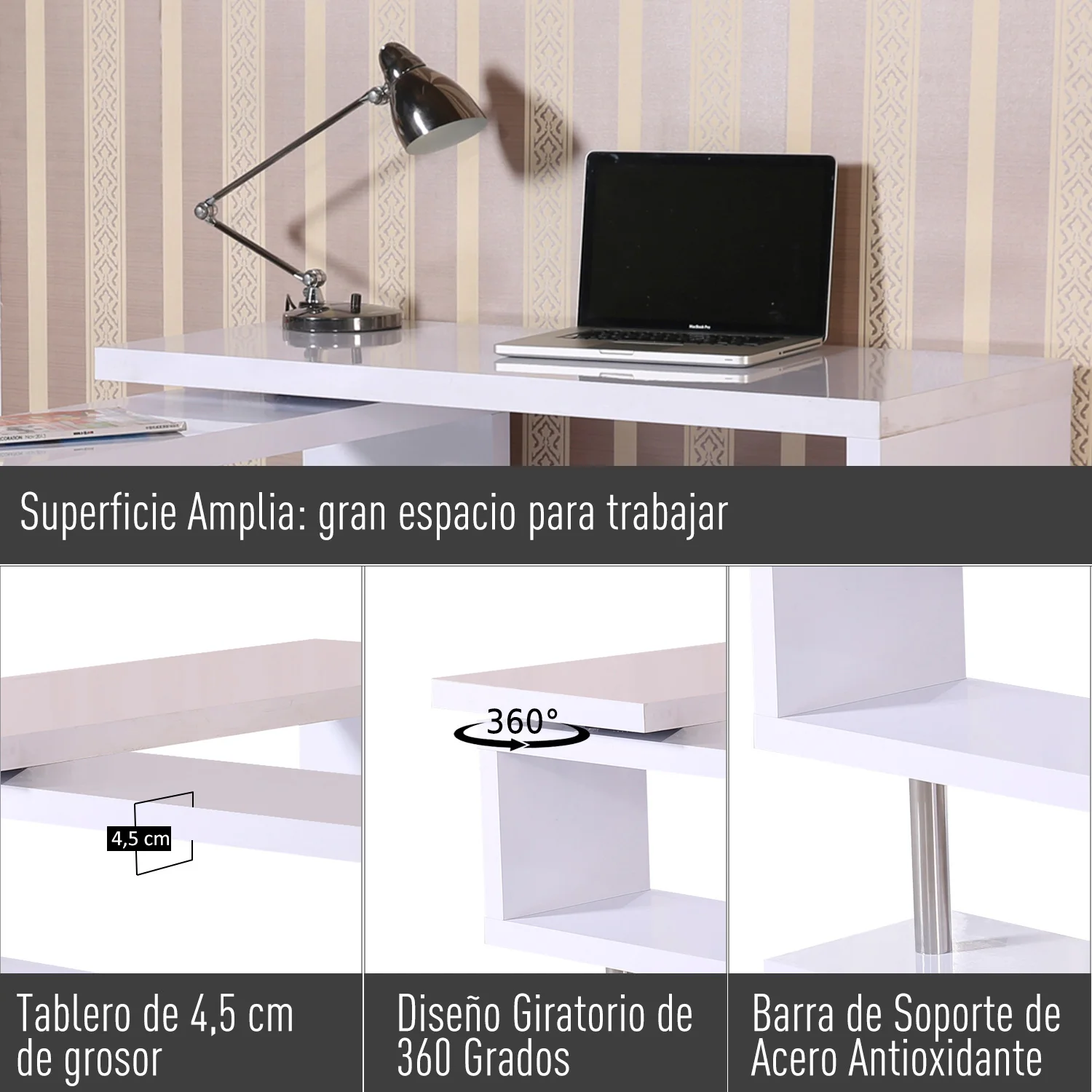 HOMCOM Mesa Ordenador PC para Oficina Hogar Escuela 187 5x50x76 1 см Mueble Escritorio Despacho Estanteria Blanco| |