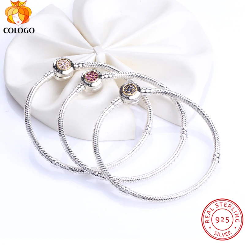 

High Quality Real 100% 925 Sterling Silver Sparkling Snake Chain Fit Original Charm Bracelet & Bangle For Women Fine Jewelry ZY4