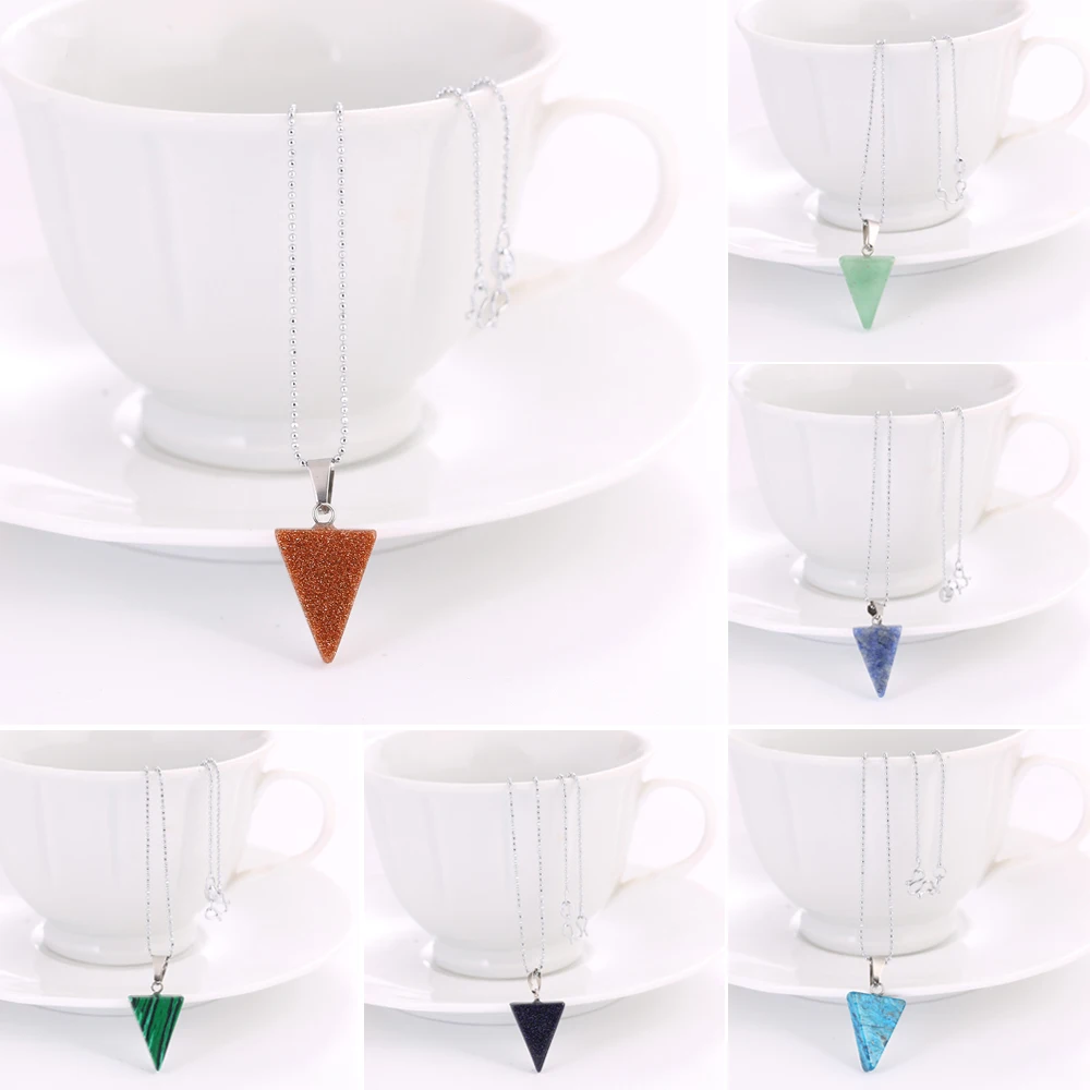 Женская мода для девушек натуральный кристалл камень треугольные Подвески на