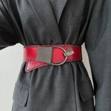 Korean Loose Tight Elastic Decorative Belt Punk Belt Wide Metal Round Buckle Women Belt for Ladies Skirt Dress Jacket Coat Belt