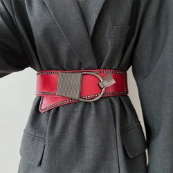 Korean Loose Tight Elastic Decorative Belt Punk Belt Wide Metal Round Buckle Women Belt for Ladies Skirt Dress Jacket Coat Belt