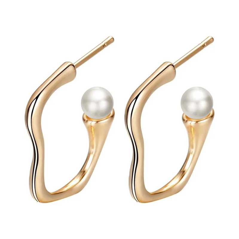 Маленькие большие жемчужные круглые серьги, серебряные, золотые, модные женские серьги-кольца, увеличенные обручи, ушные петли, массивные ювелирные изделия - Окраска металла: style 1