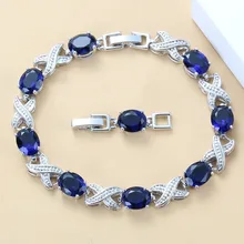 Мода, голубой циркон, Стерлинговое Серебро 925 пробы, ювелирное изделие, браслет на цепочке для женщин, подарочная коробка, NB03