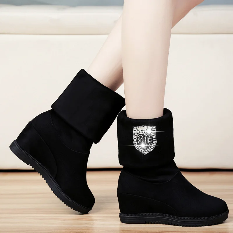 

Tube Elevator Double Purpose Boots Women's 2019 Autumn And Winter Martin Boots Boots plus Velvet Slanted Heel Boots