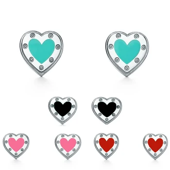 

New Earrings 2020 925 Silver Earrings Women love Stud Earing Heart Blue Luxury Earring Pendientes Tif Style Fashion Jewelry