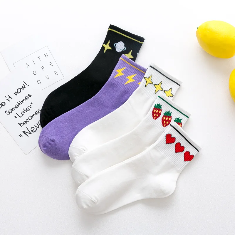 

Ins Style Socks Women Pattern Print Elastic Force Trend Socks Anti-friction Comfortable Skateboard Ankle Sox Female Cotton