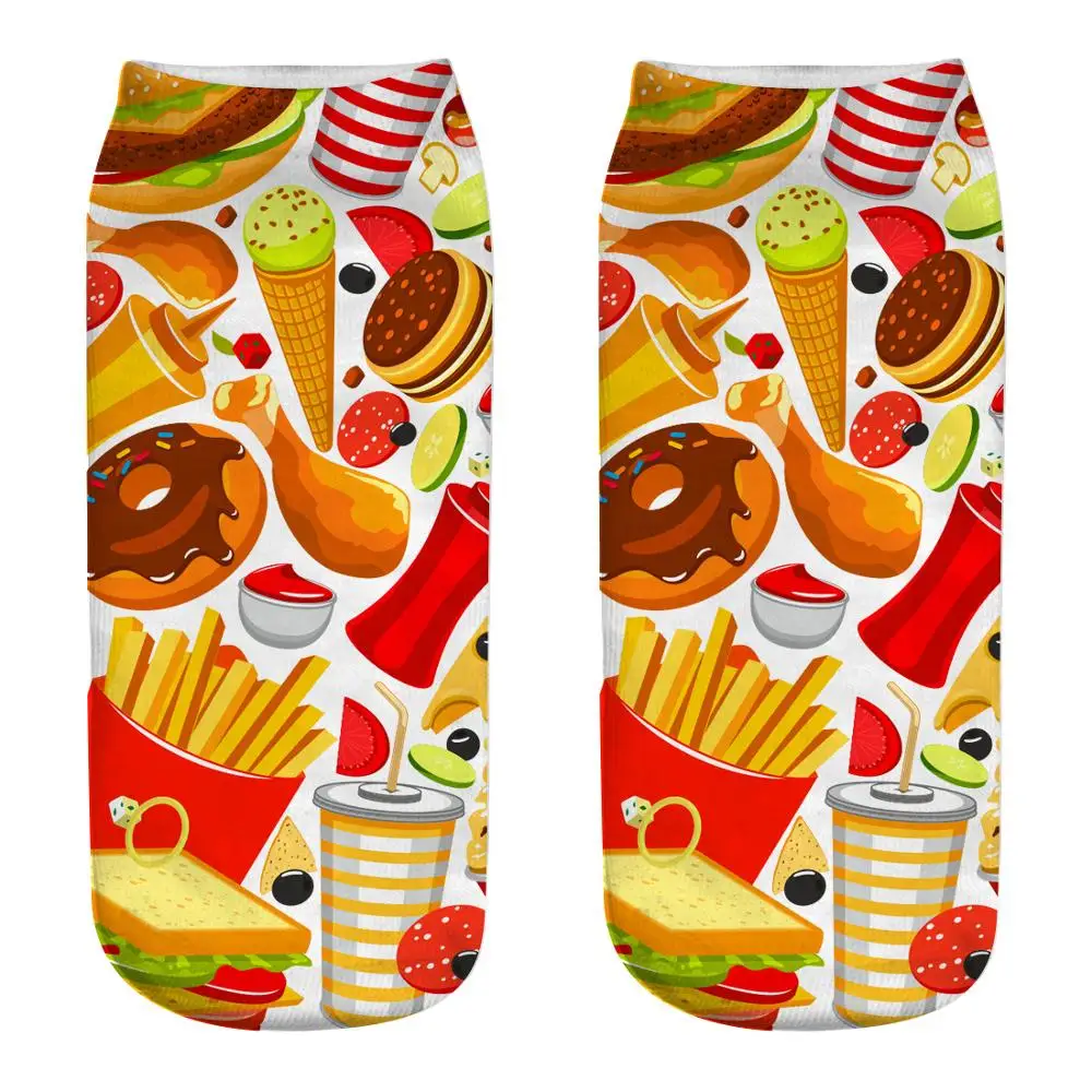 1 пара женских носков с изображением гамбургера и картофеля фри женские и мужские носки до щиколотки с объемным забавным рисунком еды сумасшедшие милые Необычные носки с принтом - Цвет: colour22