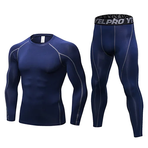 10591060navy blue Yuerlian Горячая компрессионный костюм Фитнес-плотно спортивный комплект футболка леггинсы Мужская спортивная одежда Demix черный спортивный беговой костюм - Цвет: 10591060navy blue